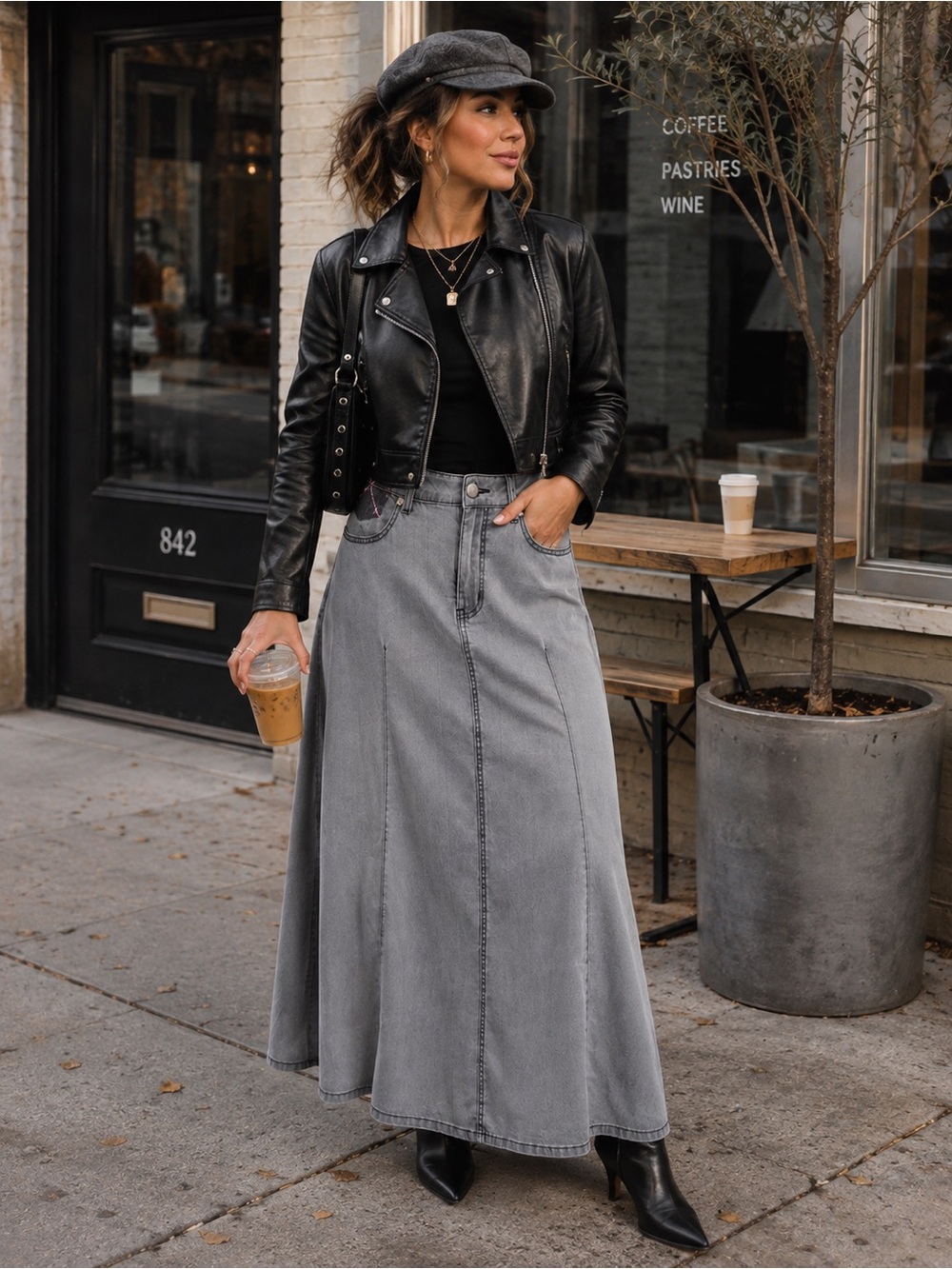 Easel Gray Washed Denim Maxi Skirt Long Boho Western NWT L - Picture 1 of 10
